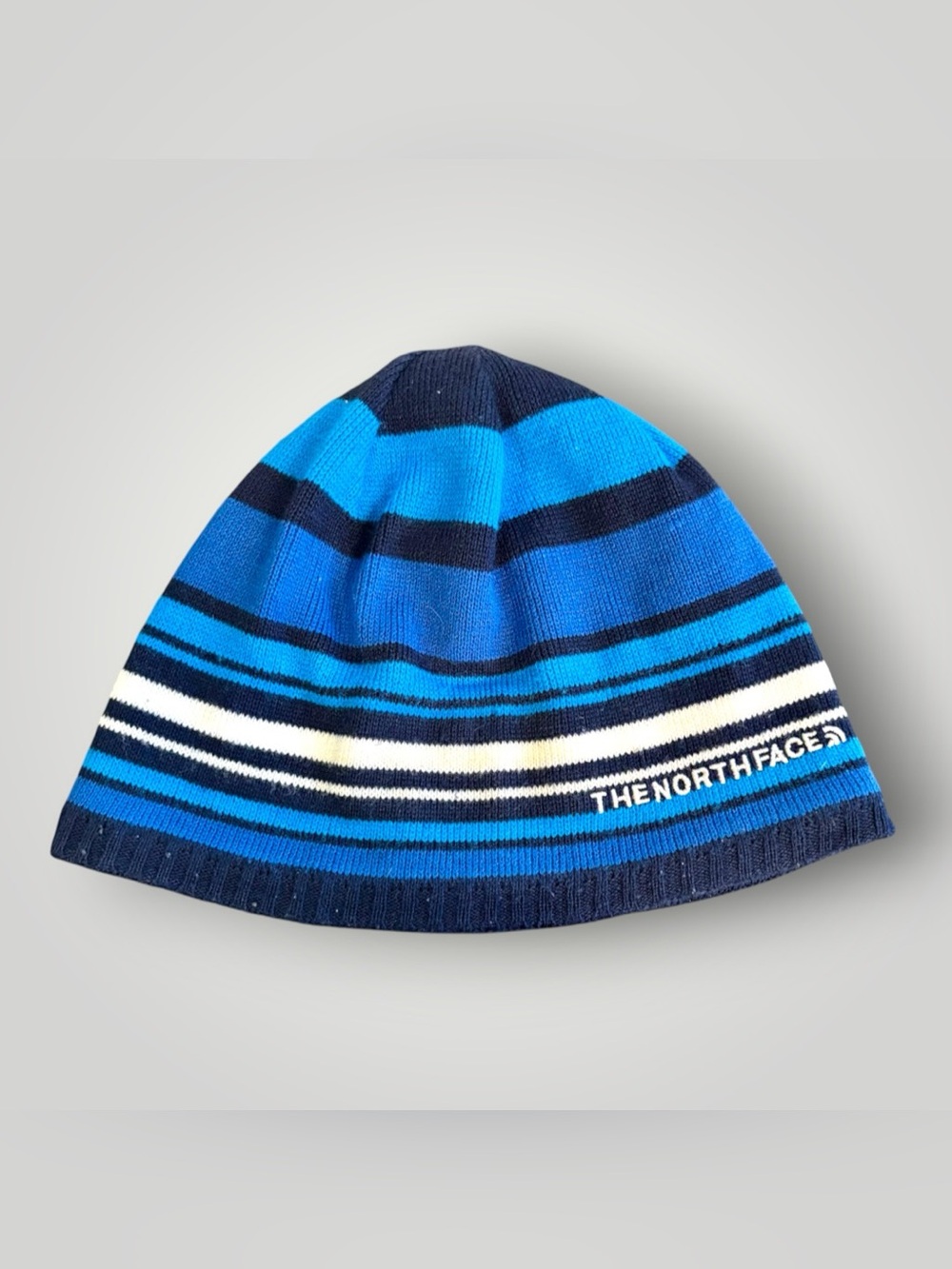 Youth The North Face Blue/Black/White Stripe Knit Beanie Winter Hat